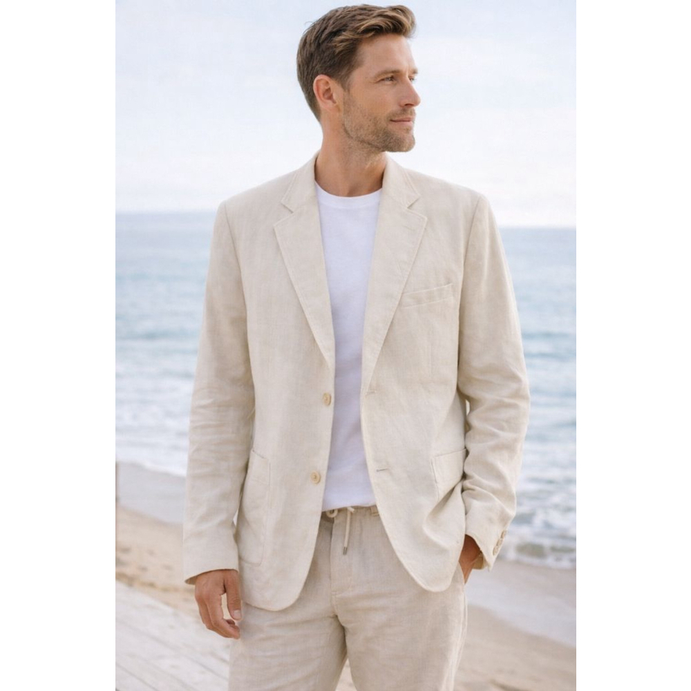 Andrew Fezza Linen Blend Blazer Cream Neutral Tailored Jacket Minimalist Coastal